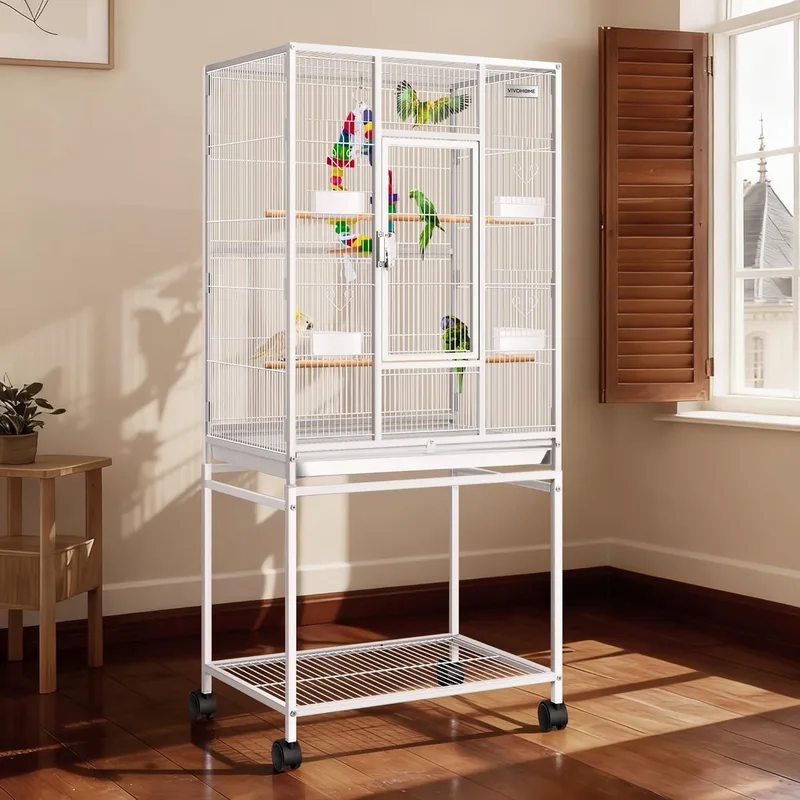 VIVOHOME 54" Bird Cage - White, Rolling Stand